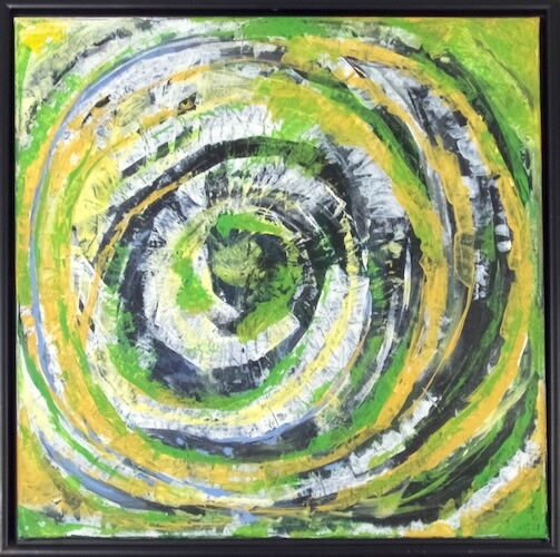 Grüne Spirale | Unikat | signiert | datiert | Acryl auf Leinwand | Format 50 x 50 x 2 cm | Schattenfugenrahmen schwarz