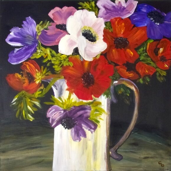 Anemonen in einem Krug | Unikat | signiert | datiert | Acryl auf Leinwand | Format 58 x 58 x 2 cm | ungerahmt