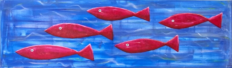 Fischschwarm | Unikat | signiert | datiert | Acryl auf Leinwand | Querformat  | 30 x 100 x 2 cm | ungerahmt