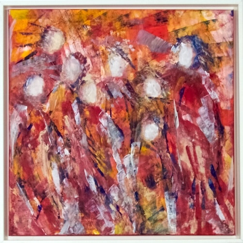 Die Versammlung | Unikat | signiert | datiert | Acryl auf Leinwand | Format 50 x 50 x 2 cm | Schattenfugenrahmen weiß