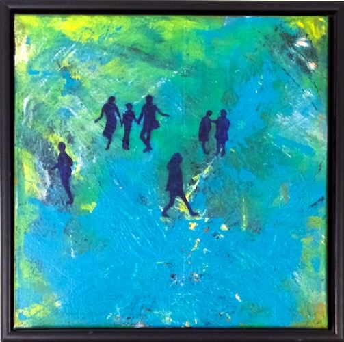 Leute unterwegs | Unikat | signiert | datiert | Acryl auf Leinwand | Format 40 x 40 x 2 cm | Schattenfugenrahmen schwarz