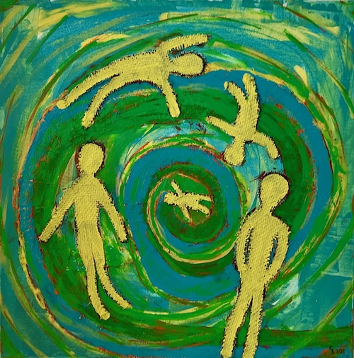 Sogwirkung | Unikat | signiert | datiert | Acryl, Stoff und Sand auf Leinwand  | Format 50 x 50 x 4 cm | ungerahmt