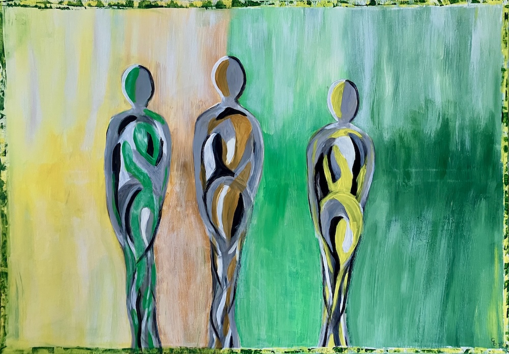 Drei Schwestern | Unikat | signiert | datiert | Acryl auf Leinwand | Querformat  | 70 x 100 x 1,5 cm | ungerahmt